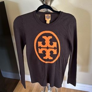 Tory Burch brown and orange logo sweater